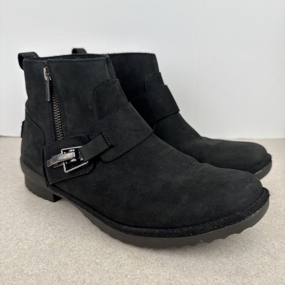 Women’s Black Ugg Cheyne Ankle Waterproof Leather Boots‎ Buckle Size 8.5